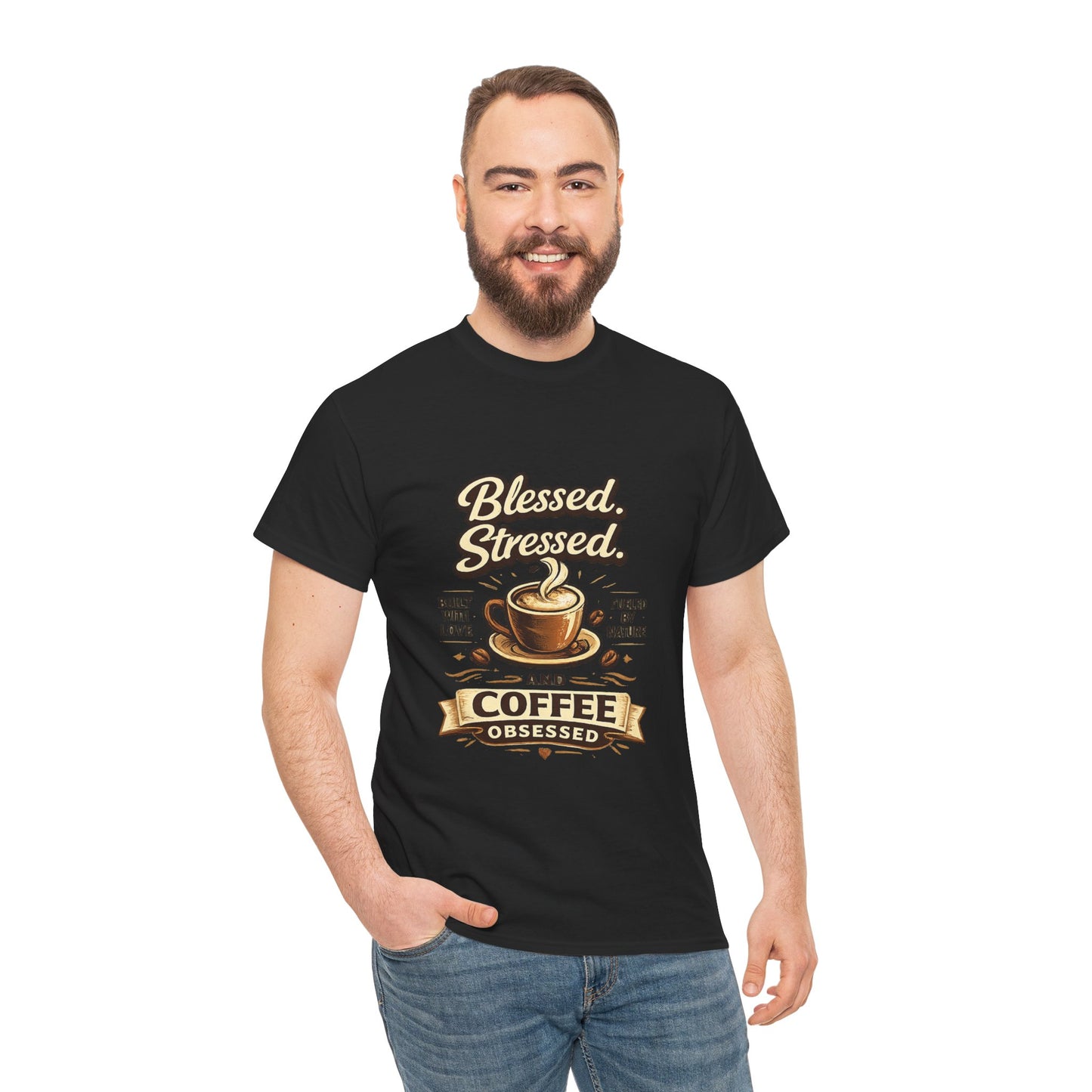 Blessed Stressed And Coffee Obsessed" — Funny Mom T-Shirt | Gift for Coffee Lovers