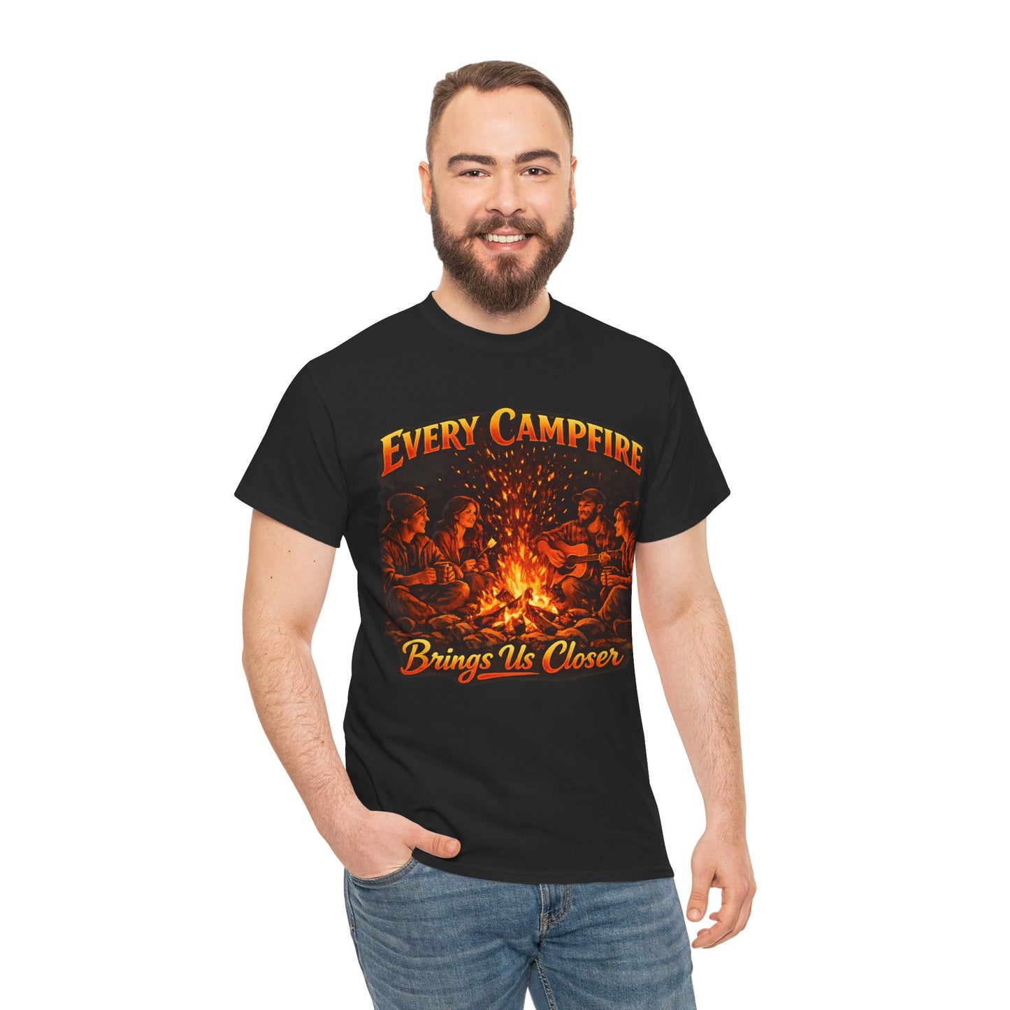 Campfire T-Shirt — "Every Campfire Brings Us Closer" Retro Outdoor Tee