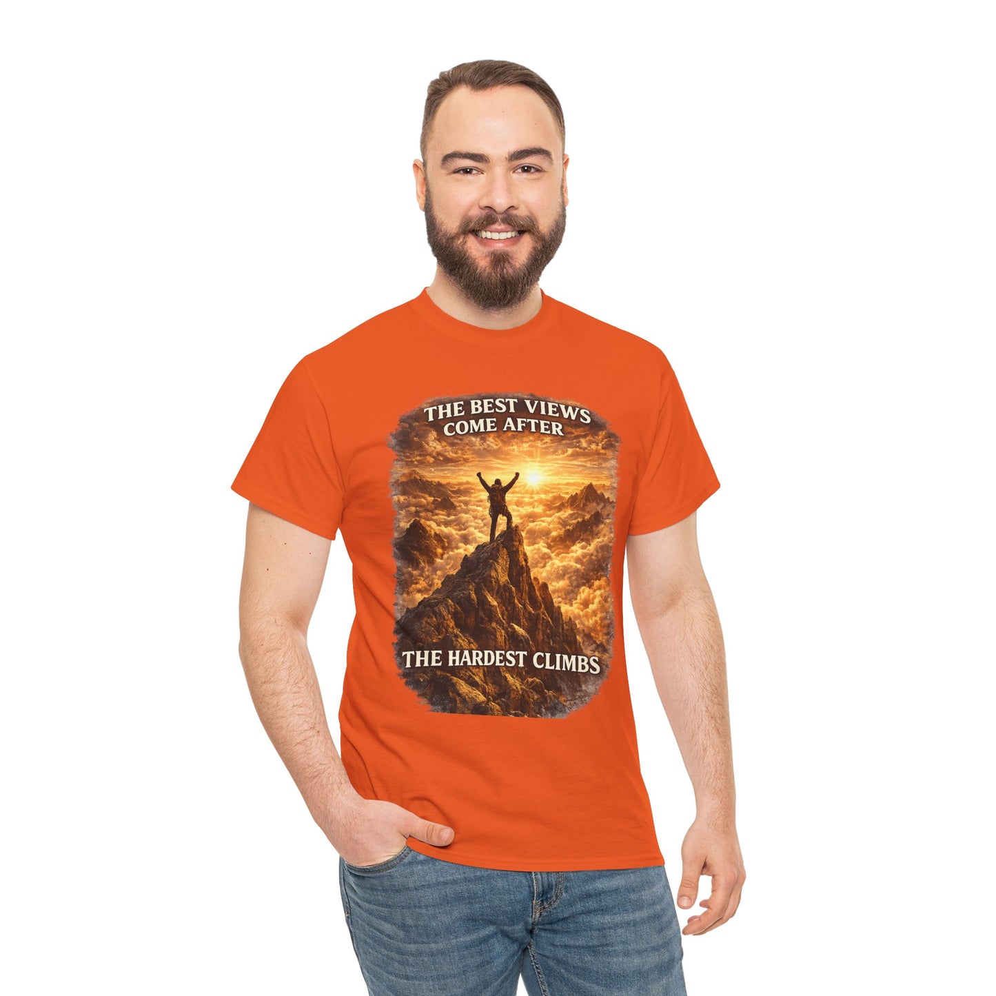 Mountain Hiking Motivation T-Shirt – “The Best Views Come After The Hardest Climbs” Adventure Tee