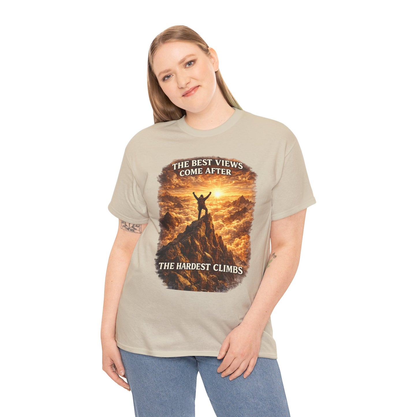 Mountain Hiking Motivation T-Shirt – “The Best Views Come After The Hardest Climbs” Adventure Tee