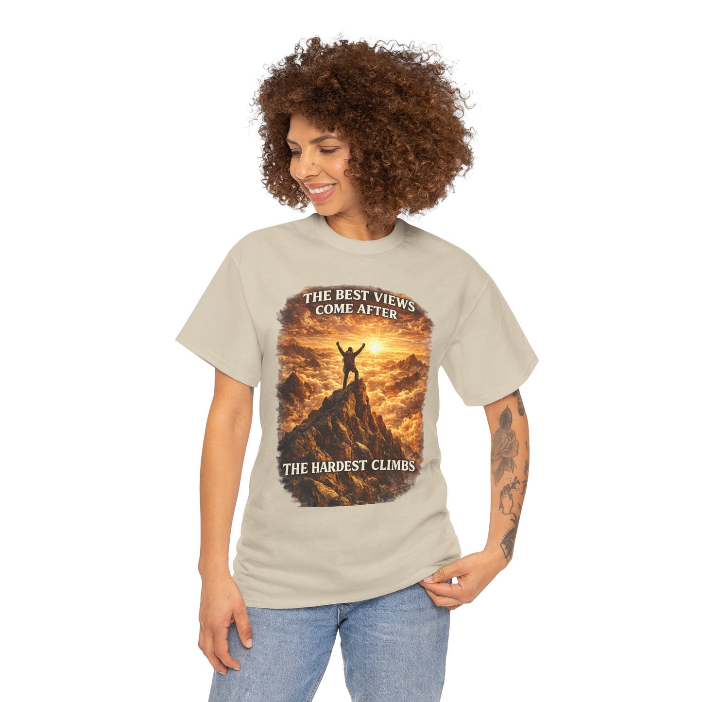 Mountain Hiking Motivation T-Shirt – “The Best Views Come After The Hardest Climbs” Adventure Tee