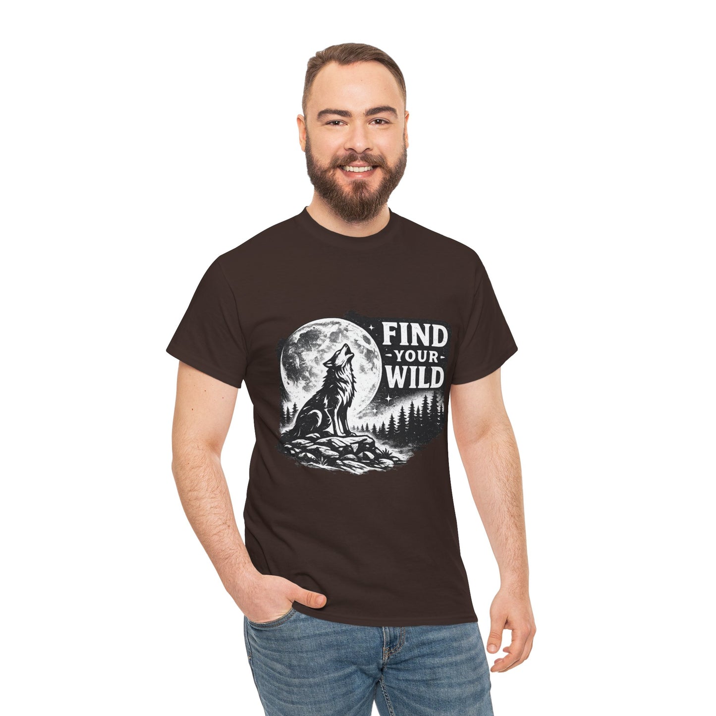 Find Your Wild Wolf T‑Shirt — Moonlit Nature Graphic Tee for Outdoor Lovers