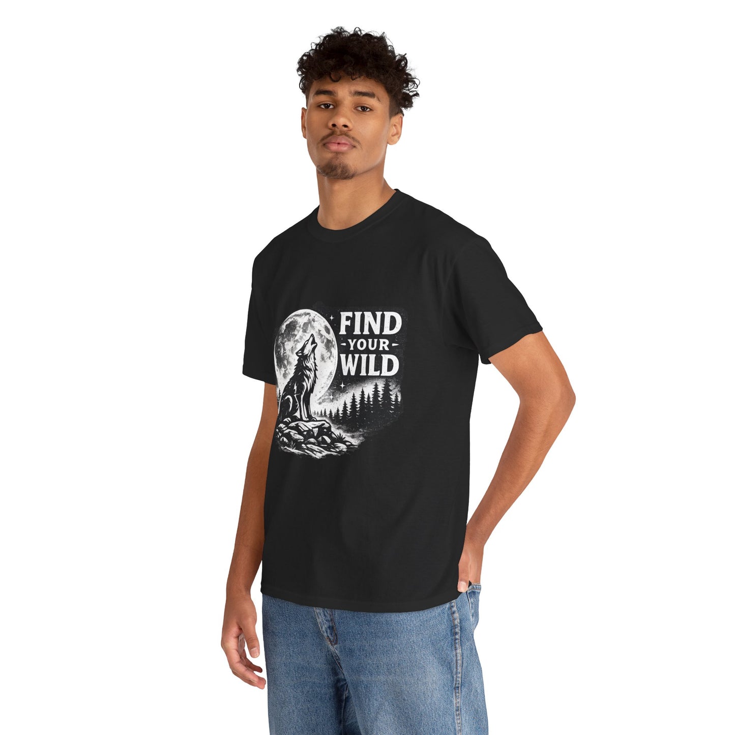 Find Your Wild Wolf T‑Shirt — Moonlit Nature Graphic Tee for Outdoor Lovers