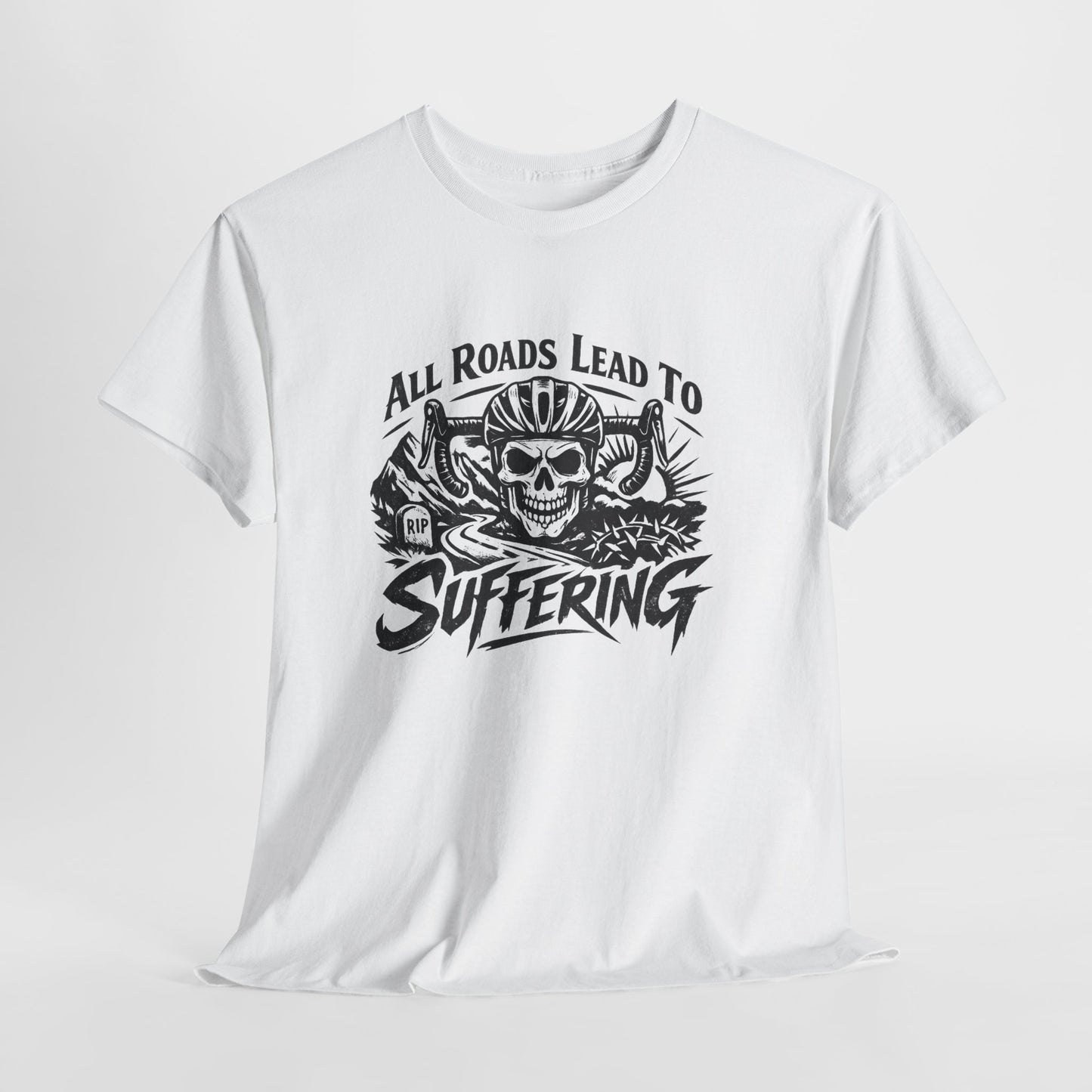 Skull Biker Tee — "All Roads Lead to Suffering" Graphic T‑Shirt