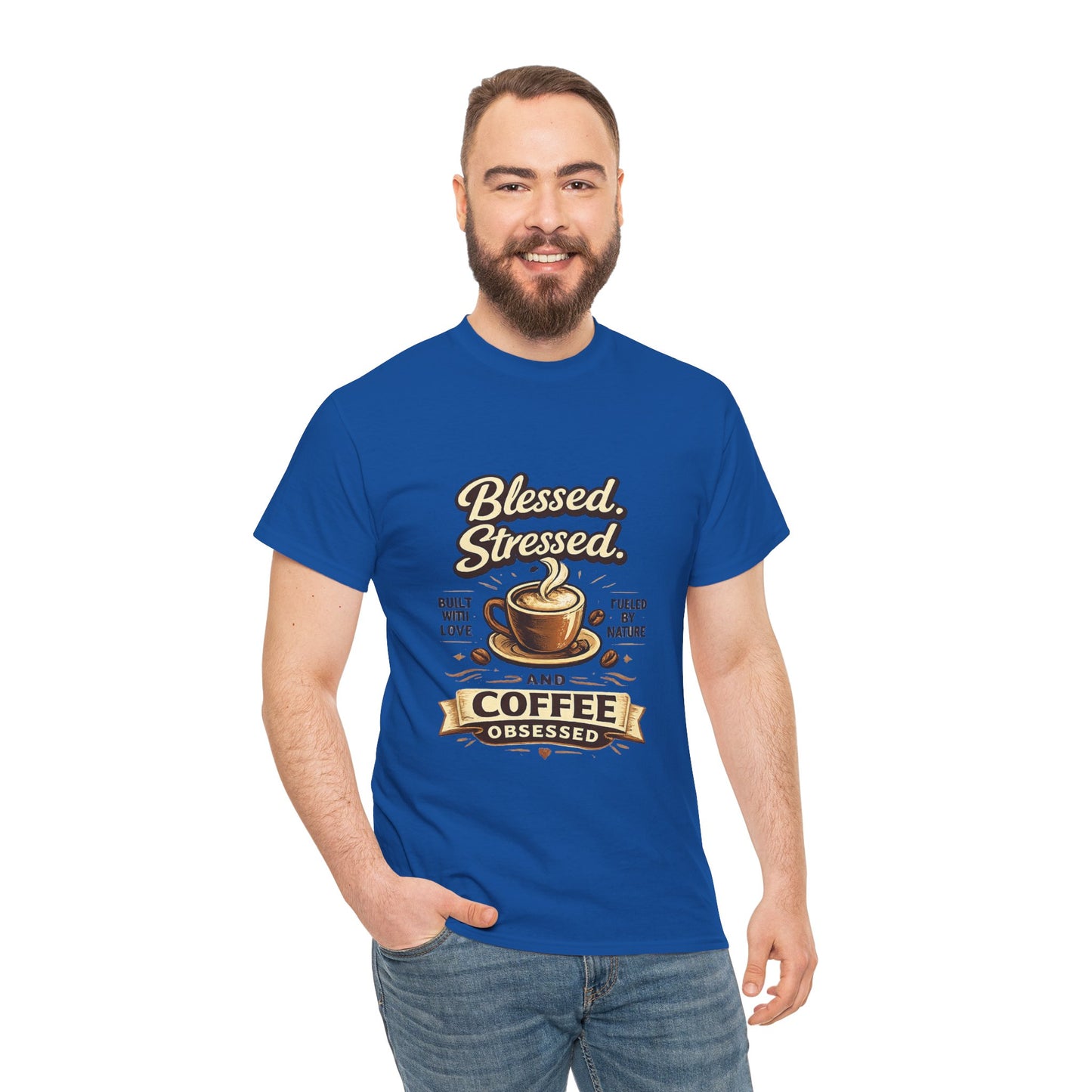 Blessed Stressed And Coffee Obsessed" — Funny Mom T-Shirt | Gift for Coffee Lovers