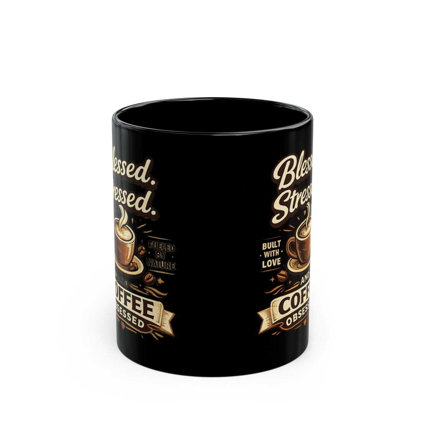 Blessed Stressed and Coffee Obsessed Mug | Black Ceramic Coffee Mug
