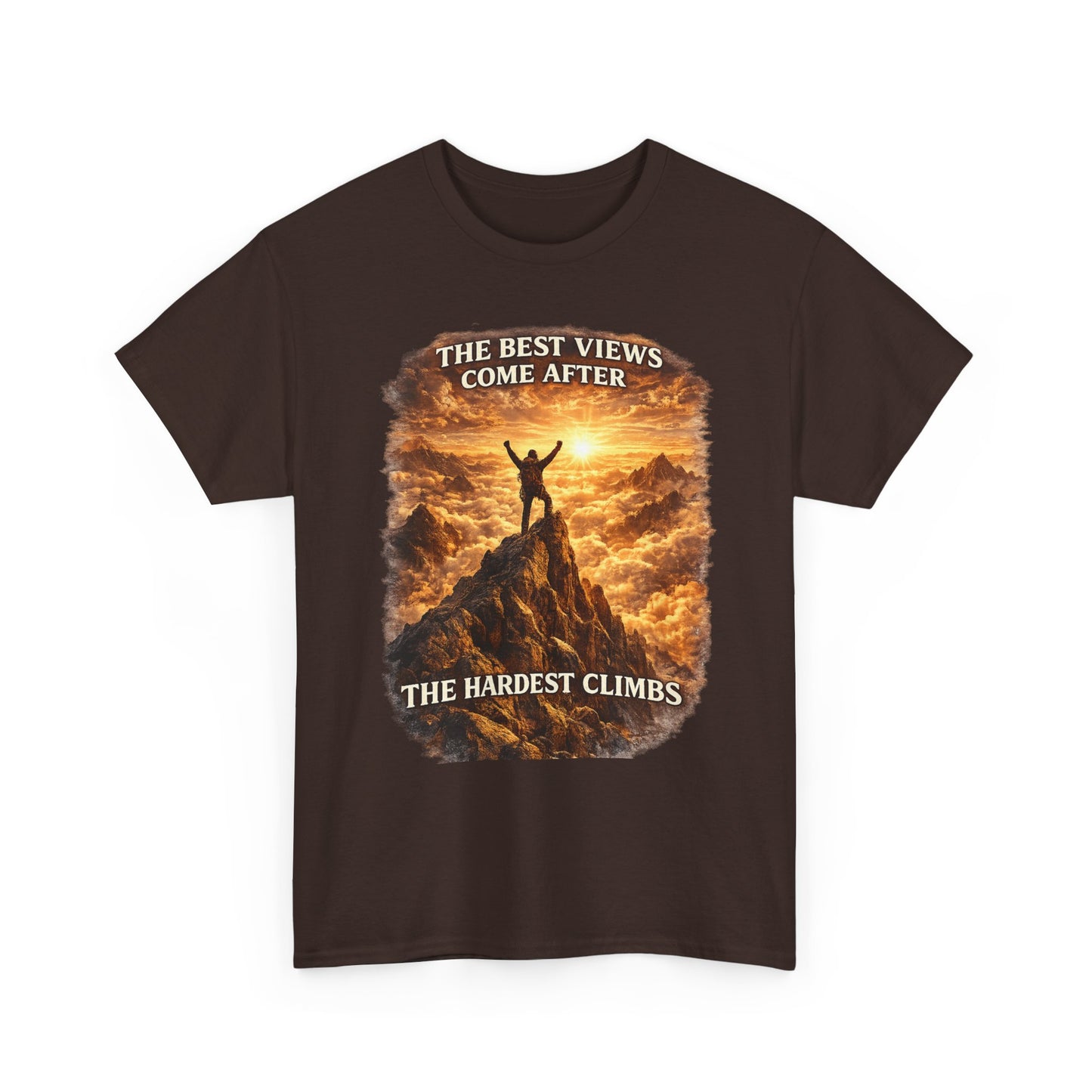 Mountain Hiking Motivation T-Shirt – “The Best Views Come After The Hardest Climbs” Adventure Tee
