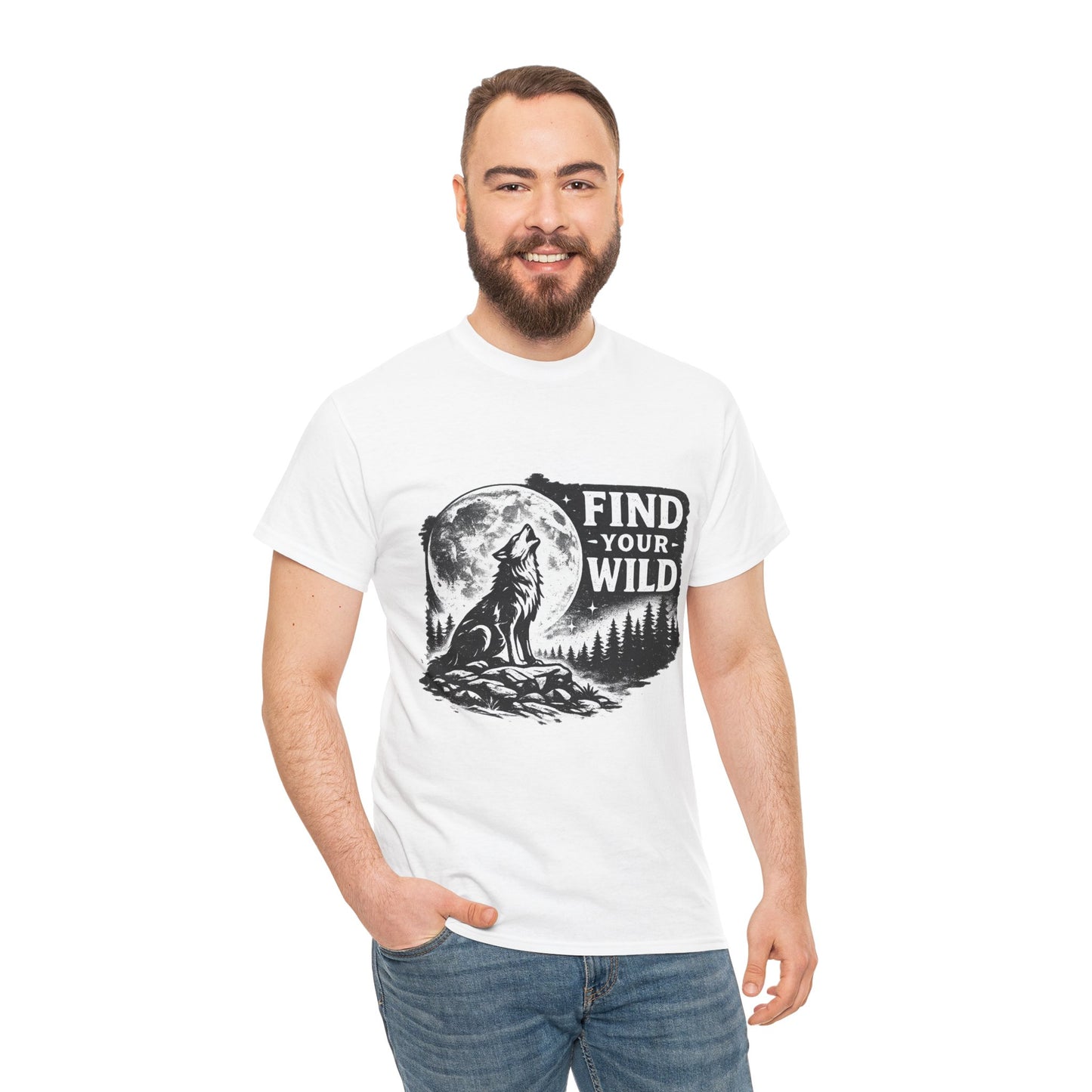 Find Your Wild Wolf T‑Shirt — Moonlit Nature Graphic Tee for Outdoor Lovers