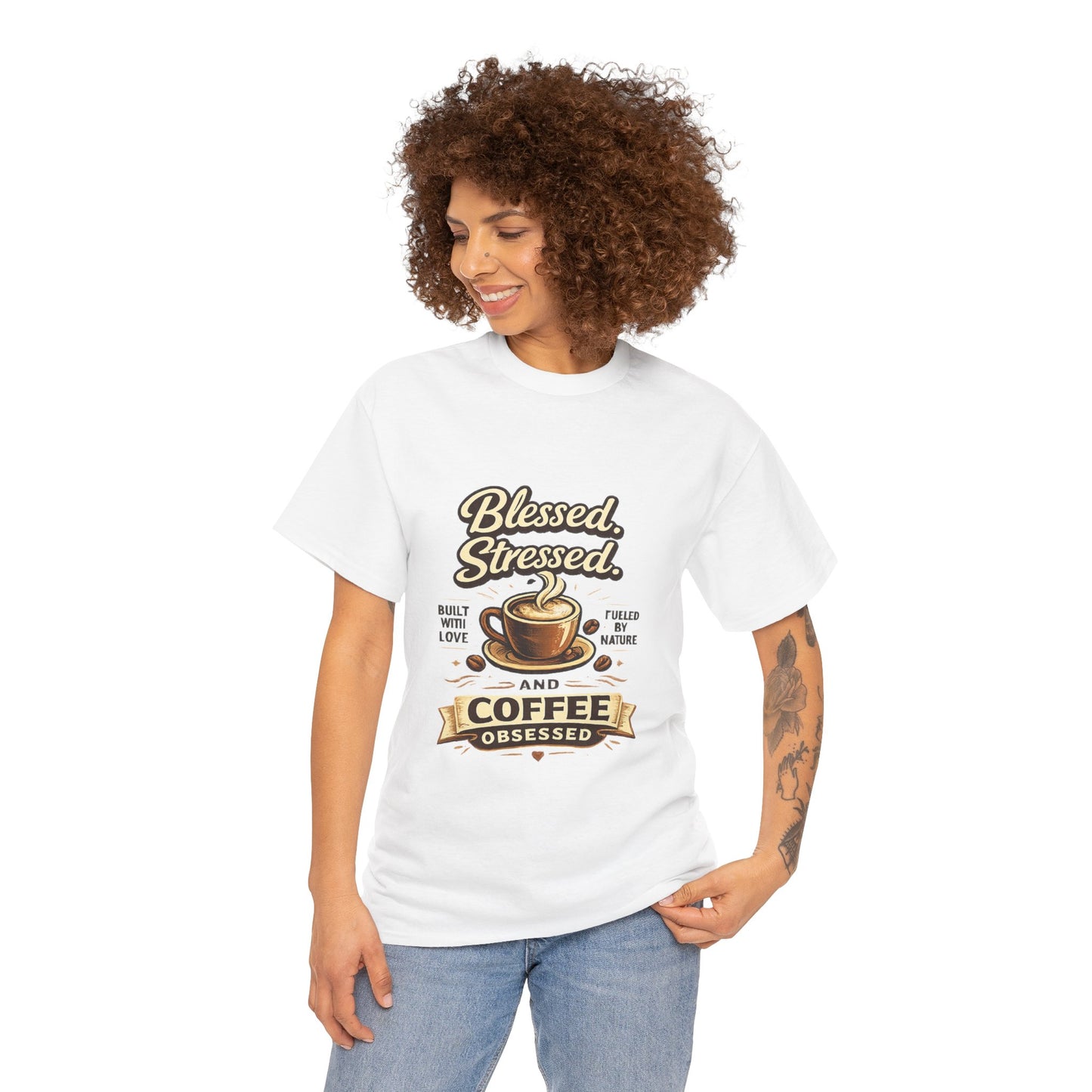 Blessed Stressed And Coffee Obsessed" — Funny Mom T-Shirt | Gift for Coffee Lovers