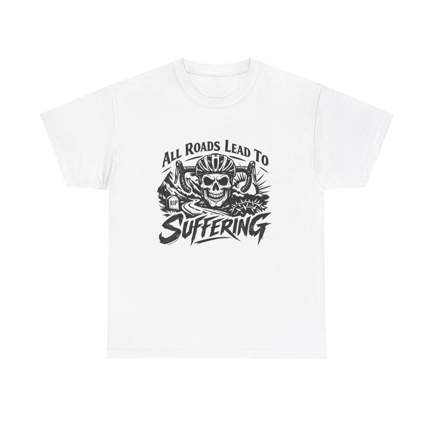Skull Biker Tee — "All Roads Lead to Suffering" Graphic T‑Shirt