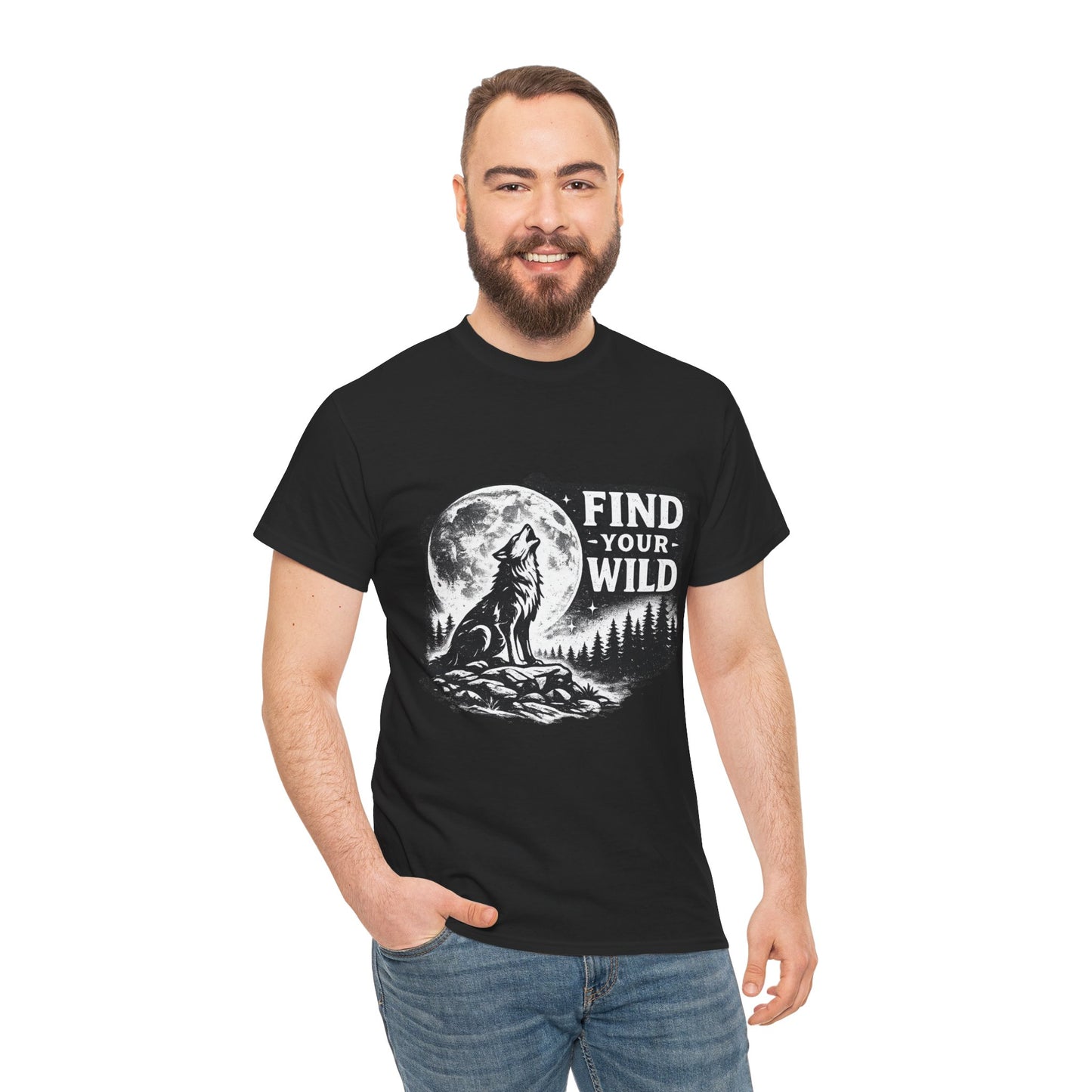Find Your Wild Wolf T‑Shirt — Moonlit Nature Graphic Tee for Outdoor Lovers